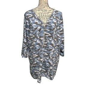 Women's Gray Blue Plus 1X Camouflage Casual Whimsical Officecore Cozy